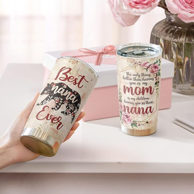 Macorner Mothers Day Gift for Nana & Mom From Daughter, Son for Grandma - Stainless Steel Bear Tumbler 20oz for Women - Bloomnest