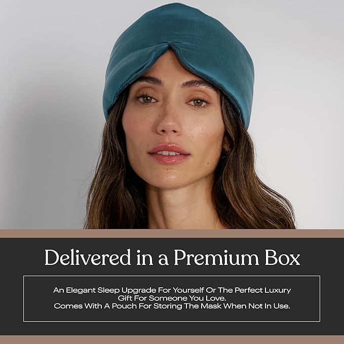 Silk Sleep Mask for Women - Mulberry Silk Eye Mask for Sleeping - Breathable, Washable, Light-Blocking – Piquant Teal, S - Bloomnest