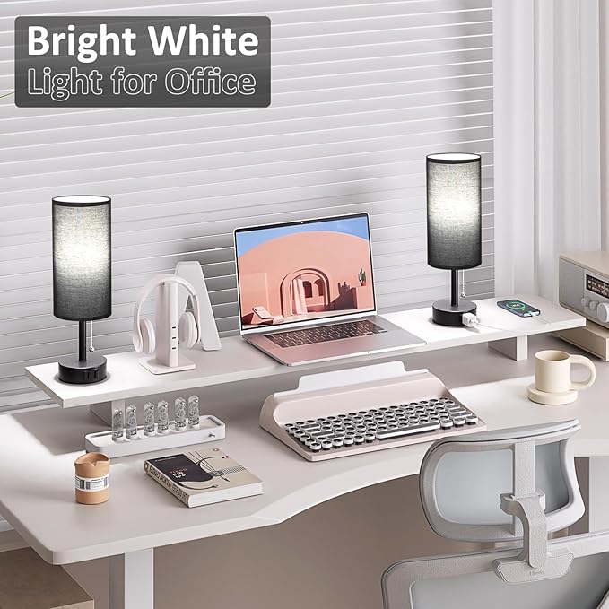 Fenmzee Black Bedside Table Lamps Set of 2-3 Color Temperatures Pull Chain Lamp with AC Outlet Charging Port, Round Night Stand Lamps for Bedroom Office, Small Bed Side Light with E26 LED Bulbs - Bloomnest