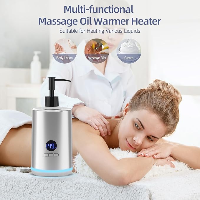Massage Oil Warmer, Yofuly Body Lotion Warmer Dispenser Heated Machine with Atmosphere Light, Portable Temperature Adjustable Massage Oil Heater for Beauty Salon and Spa Use, Gray - Bloomnest