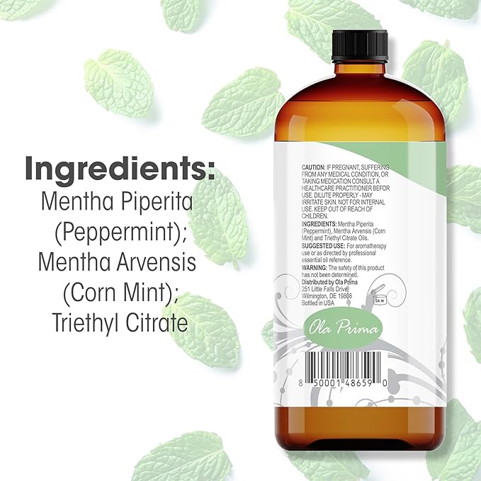 Ola Prima Peppermint Essential Oil Therapeutic Grade 16 oz for Aromatherapy, Diffuser, Cleaning, Lotions, Creams, Bath Bombs, Scrubs, Candles - Bloomnest