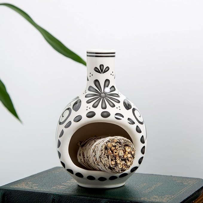 Handcrafted Palo Santo Holder Ceramic Incense Burner - Compact Size for Meditation Space - Burn Palo Santo Sticks and Cones Safely - Sage Aromatherapy Decor - Bloomnest