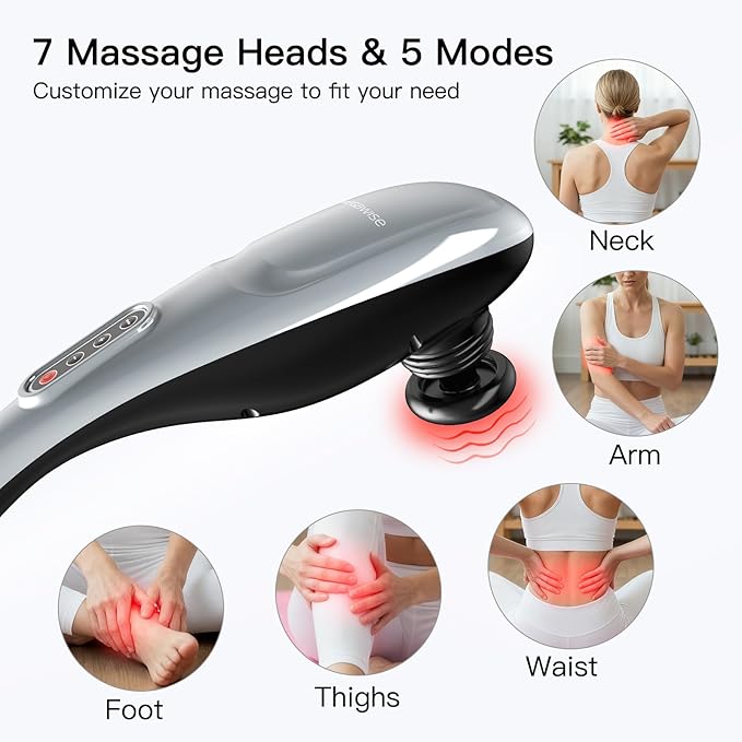 MEGAWISE Handheld Back Massager | Deep Tissue Percussion Massage for Back, Neck, Shoulders, Waist and Legs (Cordless Silver) - Bloomnest