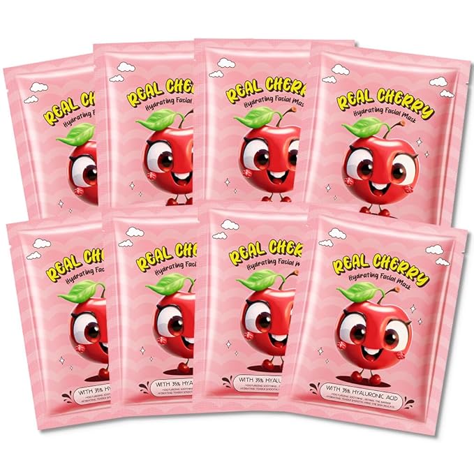 8 Pack Cherry Face Mask,Pink Face Masks Skincare Spa Day Kit Supplies,Spa Party Favors for Women,Sheet Facial Mask Skincare Gifts Set,Moisturize Soothe for All Skin Types - Bloomnest