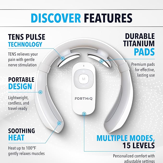 FORTHiQ Neck TENS Machine with Heat, Electric Neck Massager for Pain Relief, 15 Levels Deep Tissue Massage, Portable and Soothing, FSA-HSA Eligible FORTHiQ