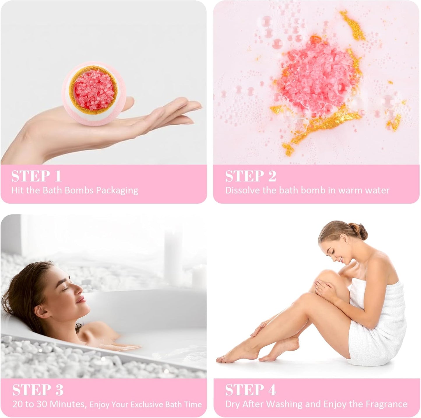 4 Pcs Crystal Sea Salt Bath Bomb Set – Natural Essential Oil Bath Fizzies, Organic Relaxing Bubble Bath, Self-Care Gift Set for Her, Him, Wife, Girlfriend, Perfect Holiday Gift