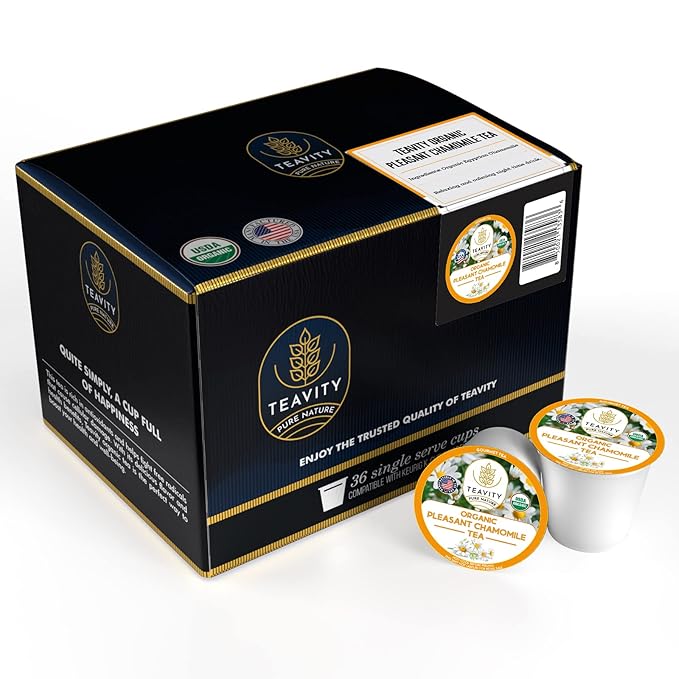 Organic Chamomile Tea Pods for Keurig - Decaf Tea Pods - Pleasant Chamomile by Teavity (36 Tea Pod) - Bloomnest