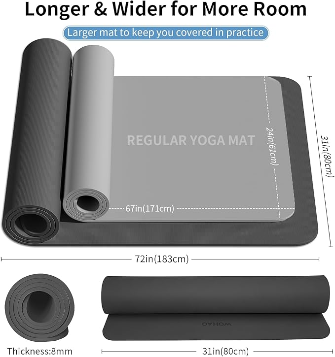 Extra Wide & Thick 8mm Yoga Mat, 72"x31.5" Large Non Slip Exercise Mat, Premium POE Material for Superior Cushioning & Stability, with Strap for Home Gym, Pilates