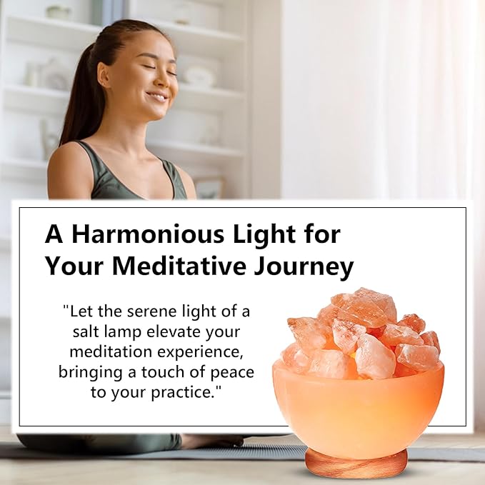 Himalayan Glow Massage Bowl Lamp with Natural Salt Crystal Chunks, Dimmer Cord with Classic Wood Base - Natural Crystal Salt Lamp with Mood Lightening and Night Light - Bloomnest