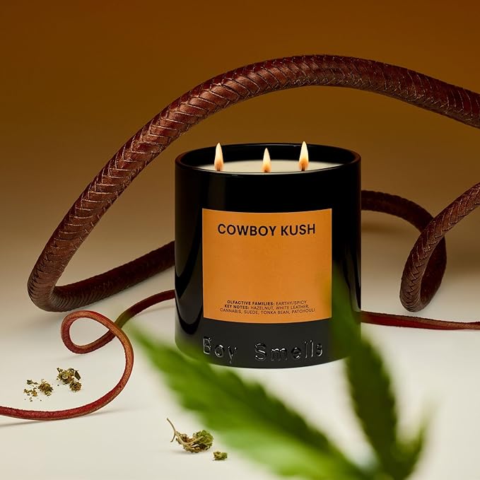 Boy Smells - Cowboy Kush Scented Candles for Men and Women - 8.5 oz - Soy, Coconut Wax Candle Blend - Aromatic Candles for Home with Suede, Saffron and Patchouli - 50-Hour Burn - Cotton Wick - Bloomnest