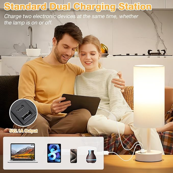 Dicoool White Touch Bedside Lamp for Bedroom - 3 Way Dimmable Table Lamp with USB, Nightstand Lamp with White Charging Station for Desk Dorm, Girl Kids Room, Small - Bloomnest