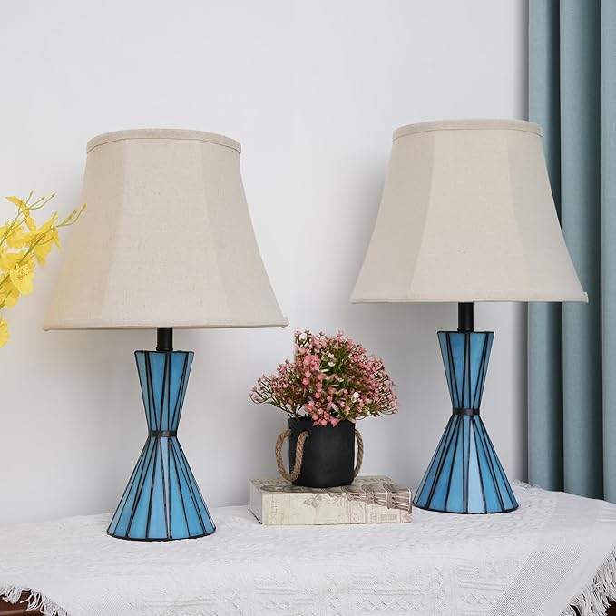 Set of 2 Table Lamps for Bedroom with Stained Glass Night Lights 21'' Bedside Table Lamps with 3-Way Dimmable Desk Lamps for Living Room Home Office - 2 LED Bulbs Included - Bloomnest