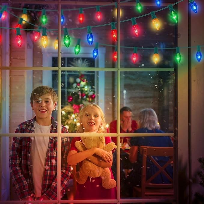 25 Pack C7 Clear Multicolor Incandescent Replacement Bulbs, 5W Warm White 2200K, E12 Base, Waterproof C7 Night Light Bulbs for Vintage Christmas String Lights Outdoor Indoor Home Party Decorations - Bloomnest