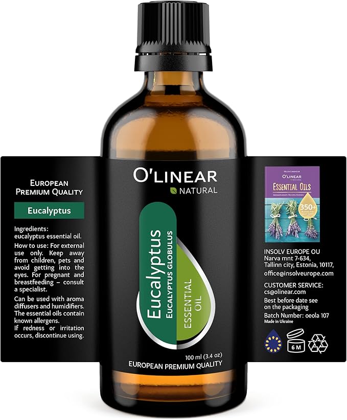 O'linear Natural Essential Oil for Diffuser for Home & Humidifier, Eucalyptus Oil for Steam Room Sauna Long-Lasting Aromatherapy, 100% Pure Eucalyptus Essential Oil Drops for Deep Breath - Bloomnest