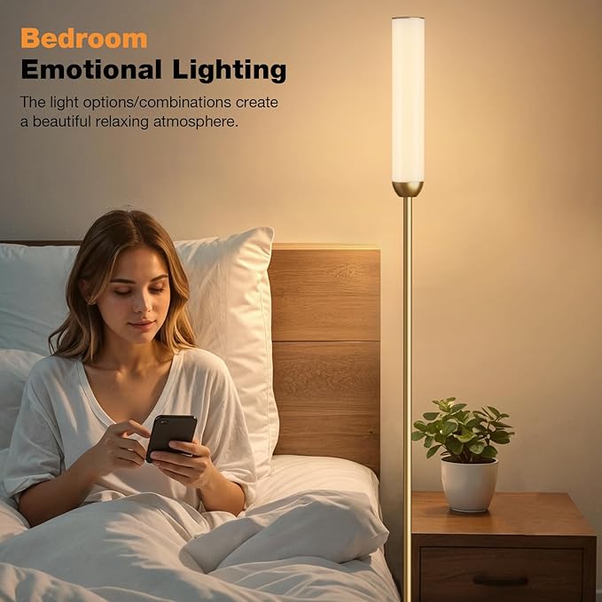 LED Floor Lamp with Remote Control, 65" Standing lamp with Stepless Adjustable 3000K-6500K Colors & 5%-100% Brightness, Foot Switch(Gold) - Bloomnest