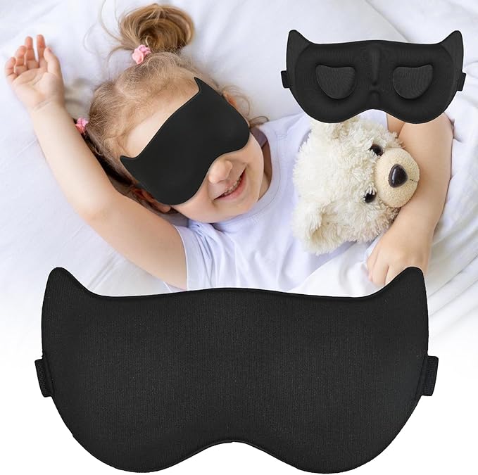 Cute Sleep Eye Mask for Kids, 3D Contoured Cup Sleeping Mask & Blindfold, Concave Molded Night Sleep Mask, Block Out Light, Soft Comfort Eye Shade Cover for Travel Yoga Nap,KD - Bloomnest