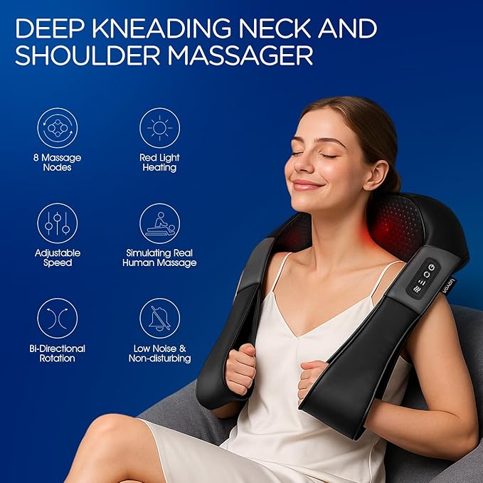 VOYOR-HEALTH Shiatsu Neck and Back Massager with Heat, Electric Deep Tissue 4D Kneading Massage for Shoulder, Back, Neck and Full Body Muscle Pain Relief, Home, Car, Office Use PJ100, Black