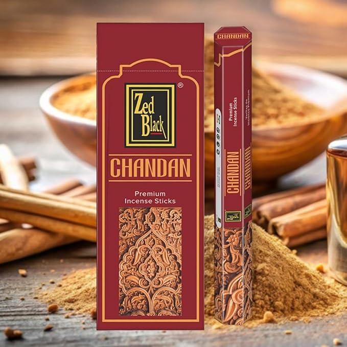Zed Black Chandan Incense – 20 Hand Rolled Sticks | Premium Aromatherapy Incense for Relaxation, Meditation, Prayer & Spiritual Rituals