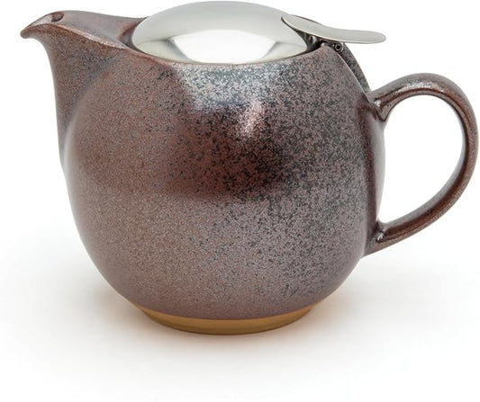 Zero Japan Bee House Round Teapot - Ceramic Teapot with Removable Lid & Stainless Steel Infuser for Loose Tea - Tea Pot for Two - Iron Brown (24 oz)