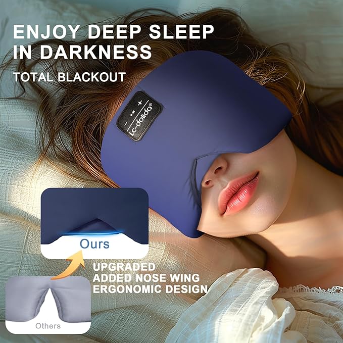 LC-dolida Sleep Mask with Bluetooth Headphones, Ice Silk Sleep Headphones with Bluetooth 5.4, Total Blackout Eye Mask for Sleeping, Sleep Soft Mask for Women Men, All Night Sleep, Travel(Navy) - Bloomnest
