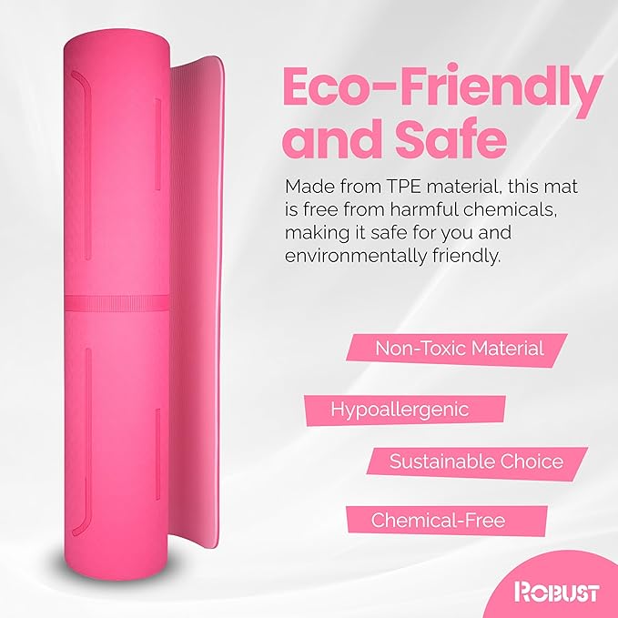 Robust Non-Slip Yoga Mat with Strap, 1/4" Thick TPE Eco-Friendly Workout Mat for Yoga with Position Lines and Texture Surface, Gym Mat for Women, Men, Pilates and Exercises Anti-Tear Sweat-Proof Exercise Mat - Bloomnest