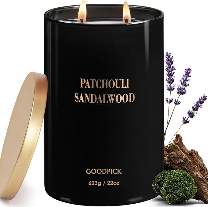 Goodpick Candles Patchouli Sandalwood, Fathers Day Gift, Soy Wax for Home Scented, 22oz 120 Hours Burn, Aromatherapy - Bloomnest