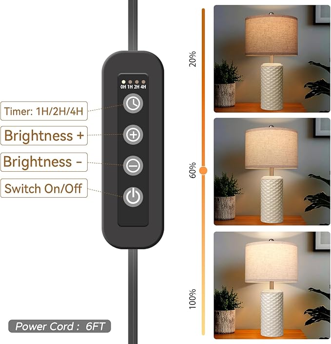 23" Bedside Lamps Set of 2, Dimmable Ceramic Table Lamps for Night Stands Modern Farmhouse Bedroom Lamps with Timer, Nightstand Table Lamps for Living Room End Table, Beige, LED Bulb Included - Bloomnest