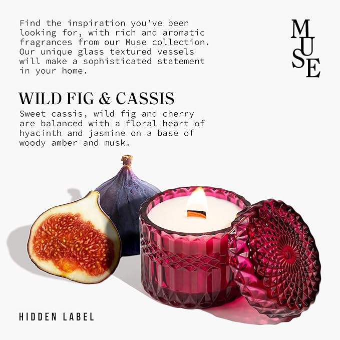 Hidden Label Wild Fig & Cassis Scented Soy Candles, Crackling Wood Wick, Muse Collection 7.4oz Glass Jar Decorative Candles, Gifts for Women - Bloomnest