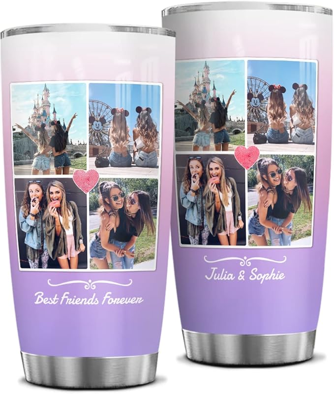 Wassmin Personalized Tumbler Customized Tumblers With Picture Text Stainless Steel 20oz 30oz Insulated Travel Cup with Pictures Photos Gifts For Best Friends Bestie Bff Soul Sister Women Girls - Bloomnest