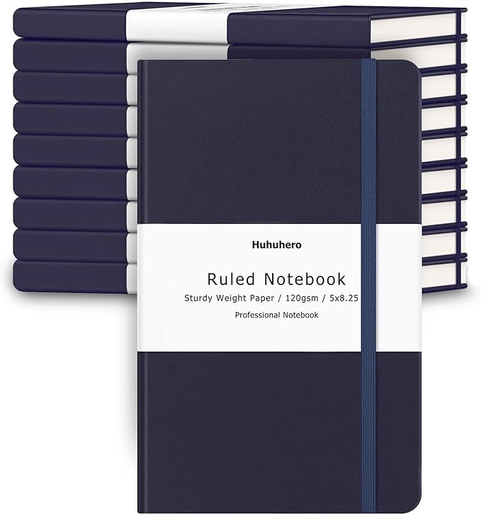 Huhuhero Lind Notebook Journals for Writing, 120Gsm Premium Thick Paper Hardcover Notebooks for Work, Business, Note Taking, Office School Supplies 5"×8.25" (10, Navy Blue) - Bloomnest
