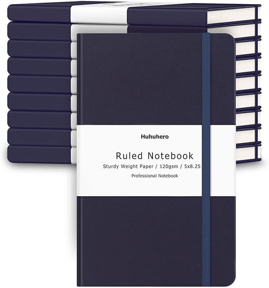Huhuhero Lind Notebook Journals for Writing, 120Gsm Premium Thick Paper Hardcover Notebooks for Work, Business, Note Taking, Office School Supplies 5"×8.25" (10, Navy Blue) - Bloomnest