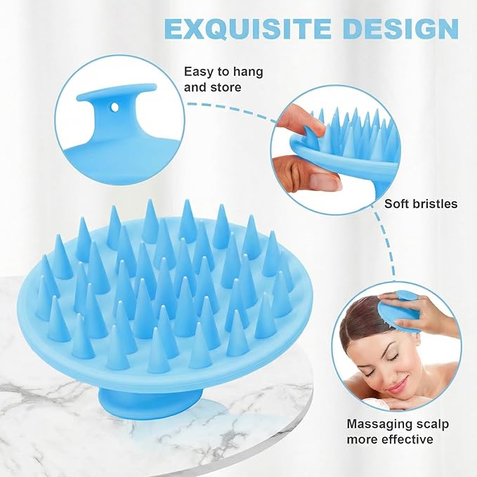 Meartchy Silicone Scalp Massager Shampoo Brush, Scalp Brush for Hair Growth & Dandruff Removal, Hair Scrubber Scalp Stimulator Exfoliator Brush with Soft Bristles for Wet Dry Scalp Care (Light Blue) Meartchy