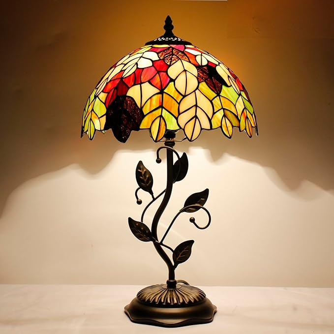Tiffany Lamp Table Lamp Stained Glass Desk Lamps 12X12X19 Inches Reading Light Decor Bedroom Living Room (Maple Leaf Style) - Bloomnest