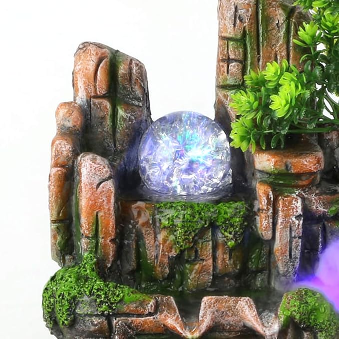 11.81" Creative Desktop Fountain Waterfall Bonsai w/LED Lights & Atomizer Tabletop Decor, Small Fish Tank Rockery Humidifier, Mini Rock Plant Artificial Bonsai Fountain Rockery for Office Home Decor - Bloomnest