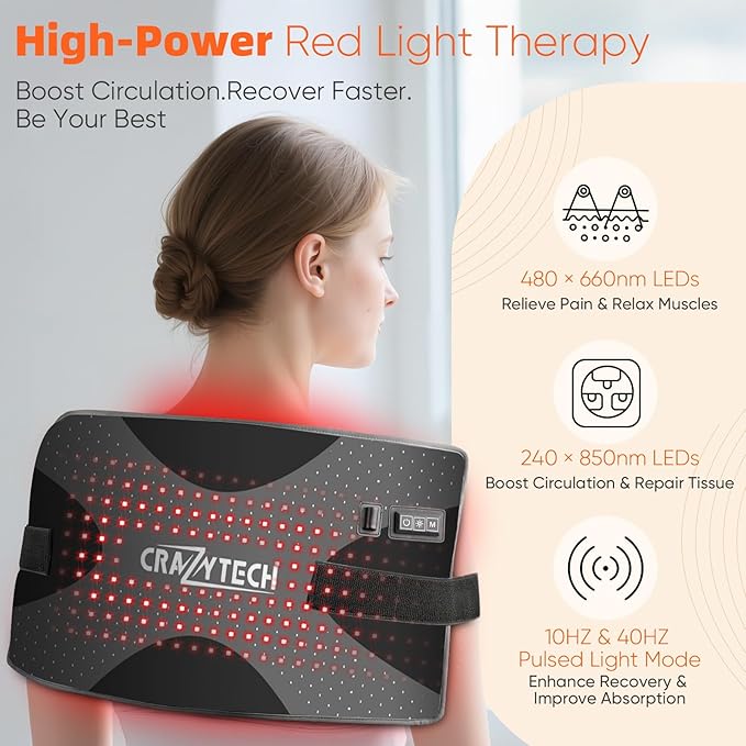 24’’ x 12’’ Large Red Light Therapy Pad for Body, Near Infrared Light Therapy Wrap with Timer, 660nm&850nm, 240 LEDs Light Therapy Pad Heated Device for Back Shoulder Joint Muscle - Bloomnest