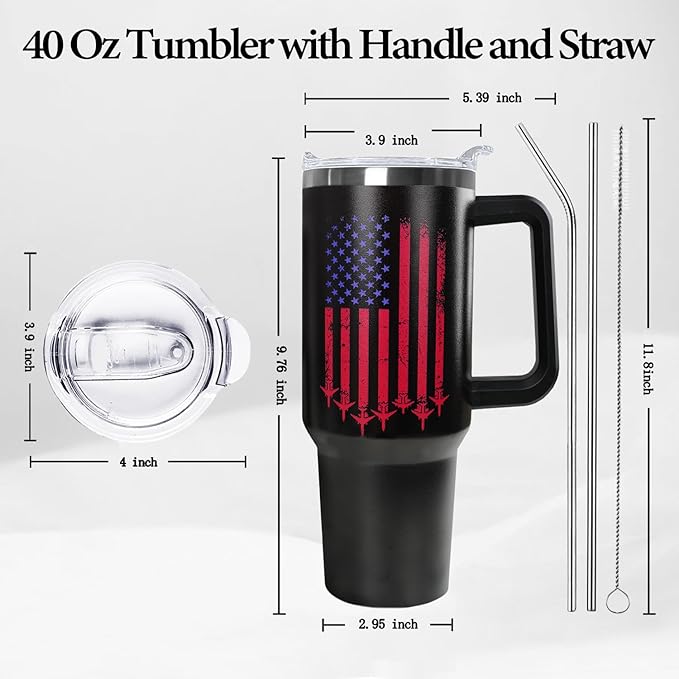 Ceovfoi Pilot Gifts for Men, 40 oz Pilot American Flag Stainless Steel Tumbler with Handle Lid and Straw, Pilot Stuff Supplies Accessories - Bloomnest