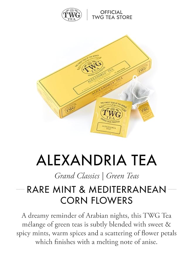 TWG Tea | Alexandria Tea | Green Tea | Mint & Corn Flowers | 15 Hand Sewn Cotton Teabags | Gift Set - Bloomnest