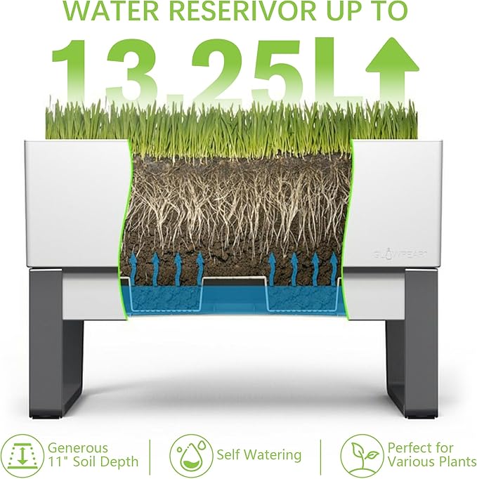 Glowpear Self Watering Planter Box - 29.5", White - UV Stable, Scalable Urban Raised Garden Bed with Water Gauge, Indoor Outdoor for Vegetables, Flowers, Herbs, and Succulents, Gardening - Bloomnest