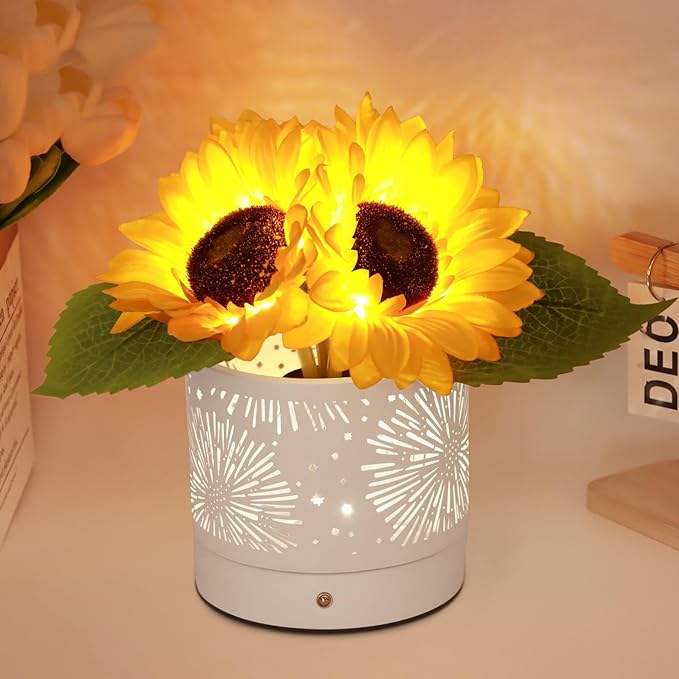 Birthday Gifts for Women,Sunflower Flower Touch Lamp,Rechargeable Cordless Lamp 3-Colour Dimming Night Light for Festival,Restaurant,Bedroom,Office Home Decor Gifts for Women Mom - Bloomnest