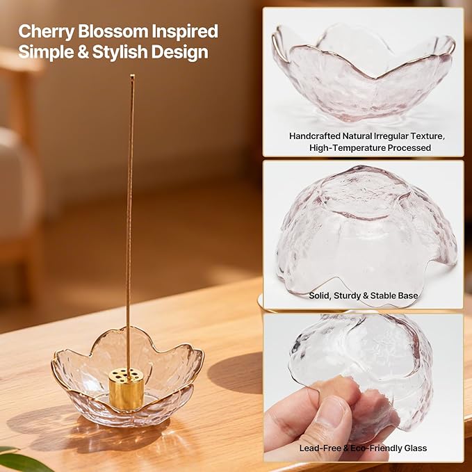 Incense Holder for Sticks,Handmade Ash Catcher Glass Bowl with 9 Holes Incense Holder for Home Décor, Meditation, Yoga,SPA Decor,Easily Grab All Incense Ash - Bloomnest