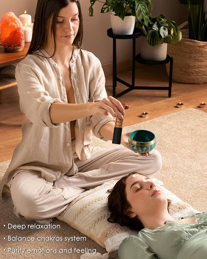 Tibetan Singing Bowls – Hand-Hammered in Nepal, Authentic Meditation Sound Bowls for Yoga, Chakra Healing, Mindfulness & Spiritual Self-Care Gifts for Women HIhealer