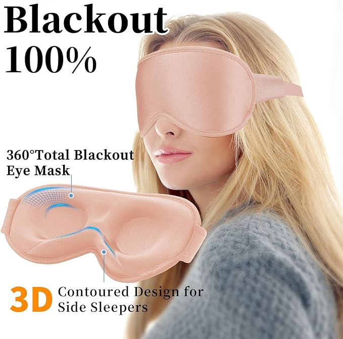 3D Sleep Mask for Men&Women, 2 Pack Contour Eye Masks for Sleep, Side Sleeping Mask for Men&Women, Blackout Eye Mask for Sleeping Eye Mask, Airplane Travel Essentials for Men, Meditation Black & Pink - Bloomnest