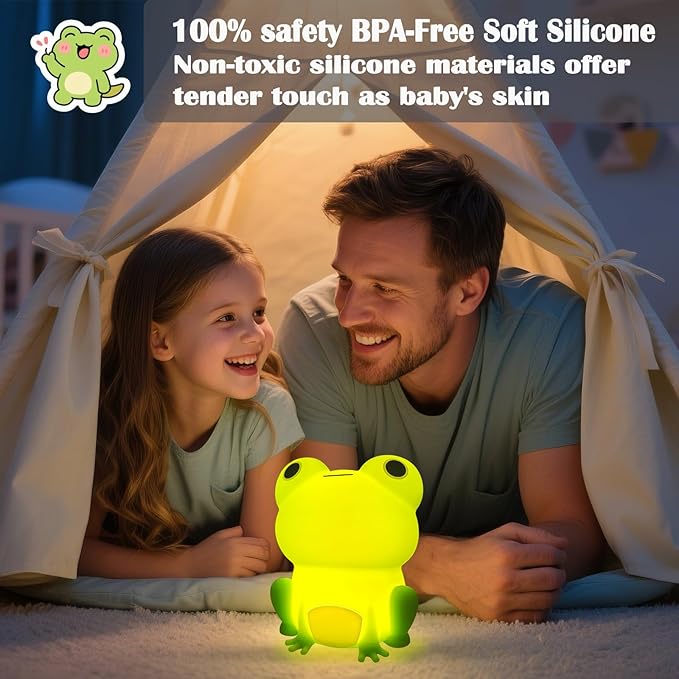 Frog Night Light, Frog Gifts, Cute Silicone Nursery Rechargeable Dimmable Bedside Lamp, Kids' Bedroom Decor, Gift for Children, Teens, Christmas Birthdays - Bloomnest