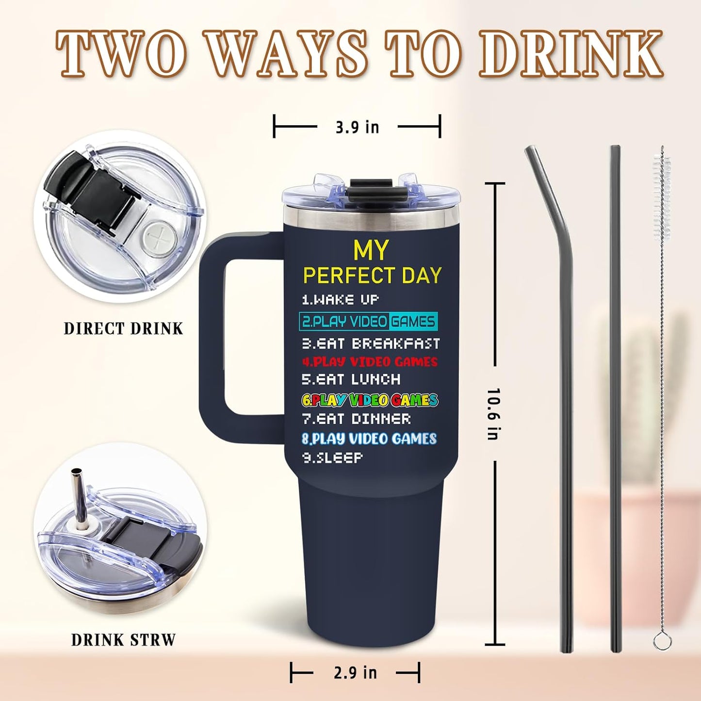 DUUV Gamer Gifts for Men, Video Game Tumbler 40 Oz with Handle and Straws, Gaming Gifts for Kids Teen Boys Son Adults Dad Husband, Christmas Thanksgiving Birthday Gift for Gamers, Gaming Mugs, 1PCS