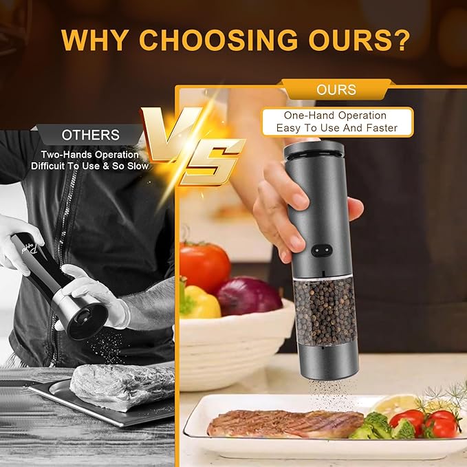 Electric Salt and Pepper Grinder Set Rechargeable, External Adjustable Coarseness, Automatic Salt & Pepper Shakers Mills, Kitchen Gadgets,Stocking Stuffers Christmas Cooking Gifts for Adults Men Women - Bloomnest