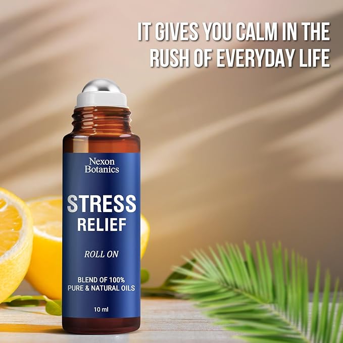 Stress Relief Essential Oil Roll-On Blend 10 ml - Natural Stress Relief with Lavender, Geranium & Frankincense Oils Roller - Pure & Calming Aromatherapy - Nexon Botanics - Bloomnest