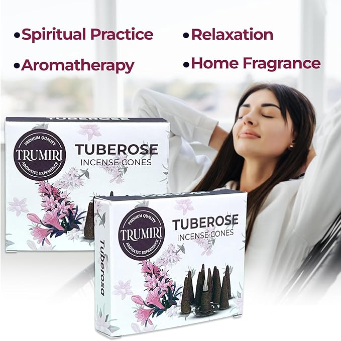 Tuberose Incense Cones - Total 20 Cone Incense - Dual Pack of 10 Insence Cones - Incense Cones Scented - Cone Incense Scents - Insense Cones - Incent Cone TRUMIRI