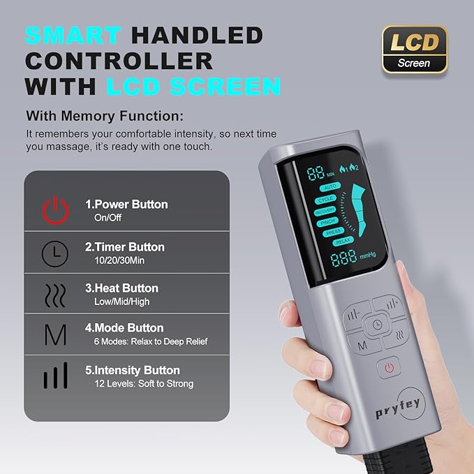 Leg Massager with Heat and Compression, Foot Massager for Circulation and Pain Relief, 3 Timers, 12 Intensity, 6 Modes,3 Heating with Knee Massager - Bloomnest