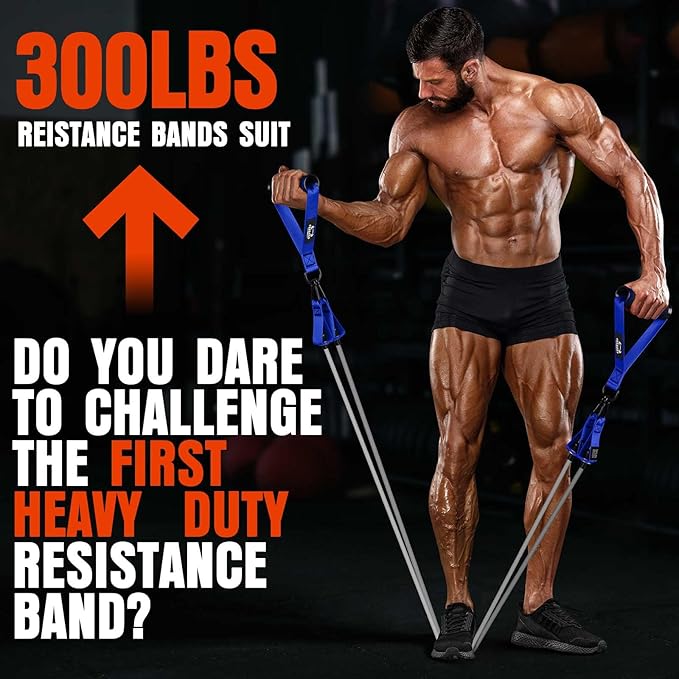 Heavy Resistance Bands for Working Out, 300LBS Exercise Bands with Handles, Workout Bands for Men, Weight Fitness Bands Set for Muscle Training, Strength, Slim, Yoga, Home Gym Equipment - Bloomnest