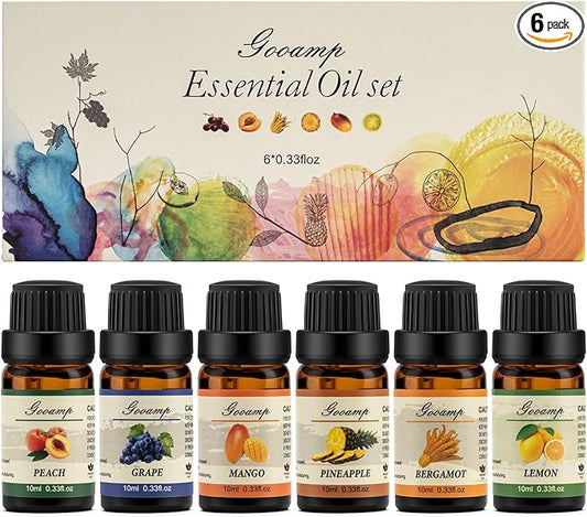 Essential Oils Set-Top 6 Organic Blends for Diffusers, Candle Making, Aromatherapy, Humidifiers, Gifts - Grape,Lemon,Mango,Bergamot,Plneapple,Peach(6X10ML) - Bloomnest